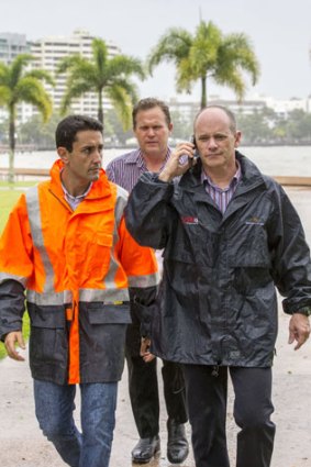 Queensland Minister for Local Government, Community Recovery and Resilience David Crisafulli (left) and Queensland Premier Campbell Newman in Cairns overseeing the response to Cyclone Ita.