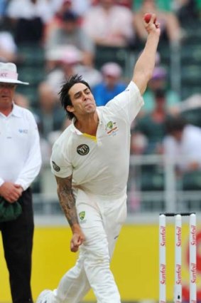 All toil but no gain ... Mitch Johnson bowled off a shortened run up in South Africa's second innings.