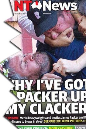 A tearout of the front page of The NT News. The images were taken by Brendan Beirne and Sione Chown, and handled by Media Mode.