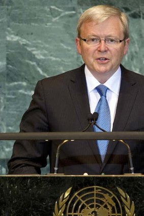 Foreign Minister Kevin Rudd delivers his address to the General Assembly at the United Nations in New York.