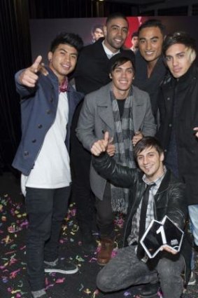 Justice Crew receiving their award for their ARIA singles chart number one.