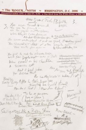 Worth $2 million ... a page from a working draft of Bob Dylan'?s <i>?Like a Rolling Stone</i>.