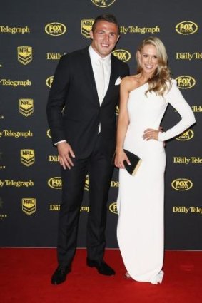 Hot new couple Rabbitohs star Sam Burgess and writer Phoebe Hooke made their debut on the Dally M red carpet.