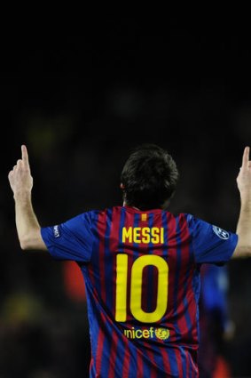 Barcelona's Lionel Messi after scoring his third goal.