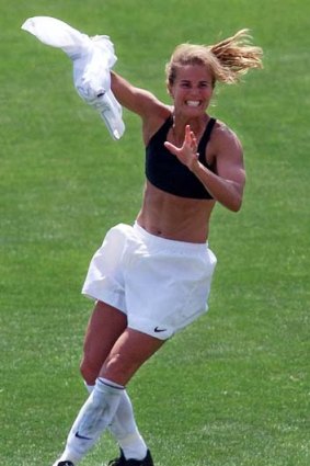 Brandi Chastain ... performing her famous celebration in the final of the 1999 World Cup.