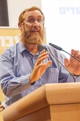 Shot: Rabbi Yehuda Glick speaking at the Menachem Begin Centre just before he was shot.