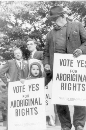 Activist Bill Onus taking part in an Aboriginal Rights march in Melbourne ahead of the 1967 referendum.