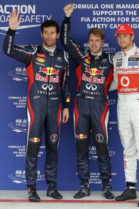 Well qualified: Mark Webber, Sebastian Vettel and Jenson Button yesterday.