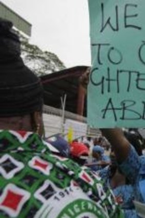 Plea: A demonstration in Lagos calling on the government to rescue the girls.