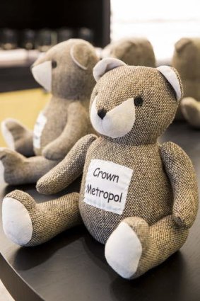 Crown Metropol teddy bear doorstops.