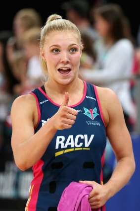 Vixens star Kate Moloney thanks the fans after her side's upset win.