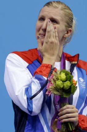 Rebecca Adlington .. .tired to hold back the tears.