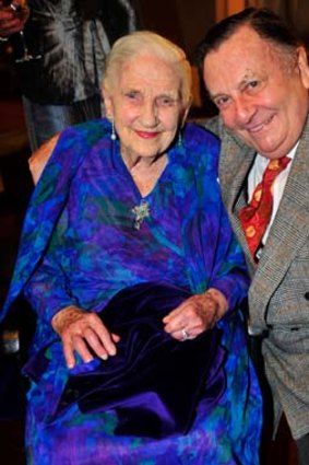 Dame Elisabeth Murdoch with Barry Humphries at the fundraiser last night.