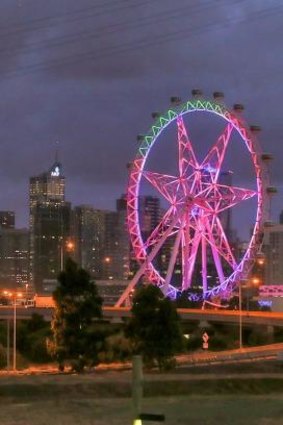 The view from Footscray Road takes in the Melbourne Star Wheel and the city beyond.