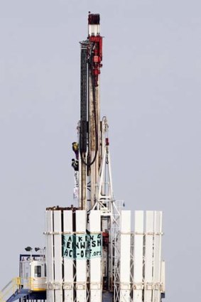 Protesters vent their anger on a shale gas rig in England.
