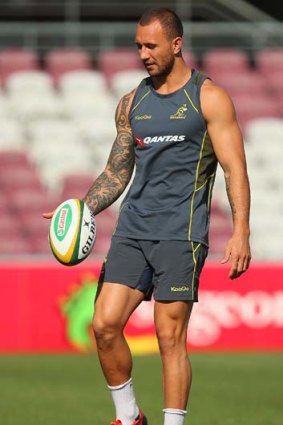Quade Cooper trains at the Ballymore Stadium in Brisbane on Monday. He is likely to start at five-eighth against South Africa.
