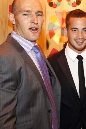 Danny Cipriani (R) with former Wallabies captain Stirling Mortlock at the Melbourne Cup.