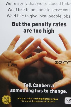 The poster which claims penalty rates are too high.