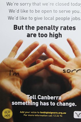 The poster which claims penalty rates are too high.