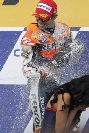 As planned &#8230; Casey Stoner celebrates another win.