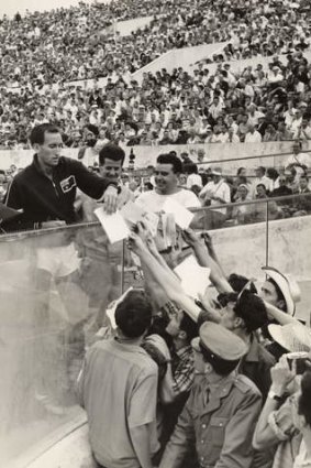 Running man: Elliott celebrates with fans after winning gold at the 1960 Rome Olympics.