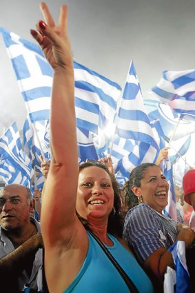 New Democracy Party supporters at a rally in Athens,