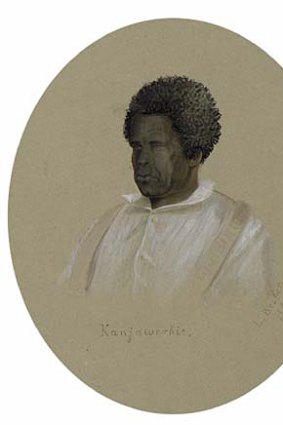 Mminiature portrait of  Tasmanian Aborigine Kanjawerkie by German-born naturalist Ludwig Becker, to be auctioned in Melbourne tomorrow as part of a set.