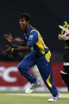 Restricted ... Nuwan Kulasekara celebrates the wicket of Aaron Finch, who was unable to carry his good form at the domestic level to the international stage.