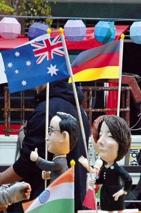 Back in black ... the repainted statuette of Julia Gillard in Seoul.