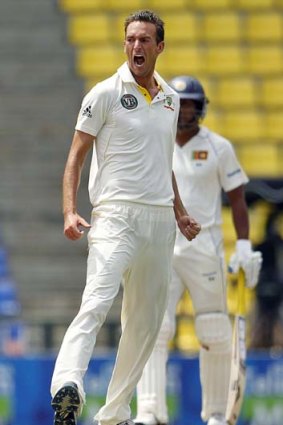 On the board &#8230; Trent Copeland celebrates his first Test scalp, that of Sri Lanka captain Tillarakaratne Dilshan.