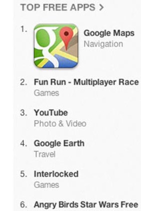 Google Maps beats Angry Birds in the iTunes charts.