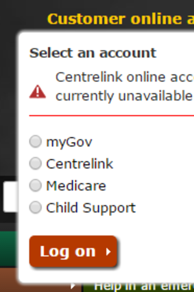 A screenshot of the Centrelink website.