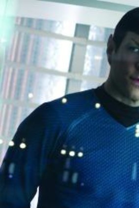 First Officer Spock (Zachary Quinto) and Captain Kirk (Chris Pine) in the 2013 film <i>Star Trek Into Darkness</i>.