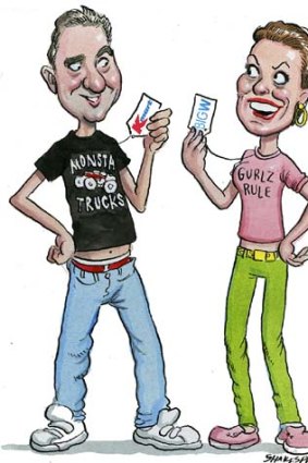 Fashion platters &#8230; Guy Russo and Julie Coates in their budget threads. <em>Illustration: John Shakespeare</em>