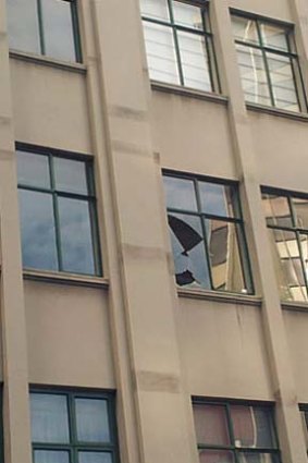 Windows in a Wellington building have broken as a result of the earthquake.