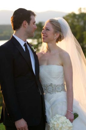 Chelsea Clinton during her marriage ceremony with Marc Mezvinsky in Rhinebeck, New Yotk.