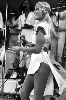 Agnetha Faltskog performs in an ABBA  concert at the Sidney Myer Music Bowl in 1977.