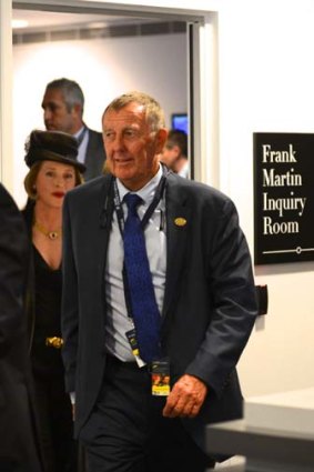 Just the start: Gai Waterhouse and John Singleton leave the stewards' inquiry at Randwick on race day.