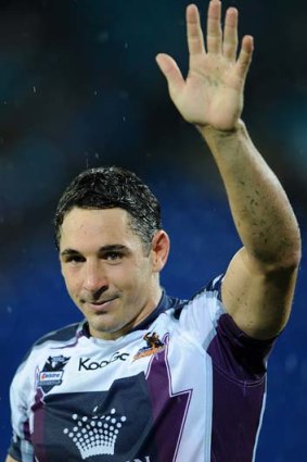 Billy Slater waves to fans after the game against the Gold Coast Titans.