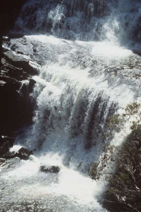 Sheer drops: the Ebor Falls have been swelled by recent rain.