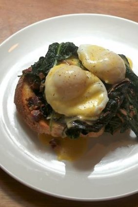 Sauteed chard, pancetta, poached eggs and hollandaise on toast.