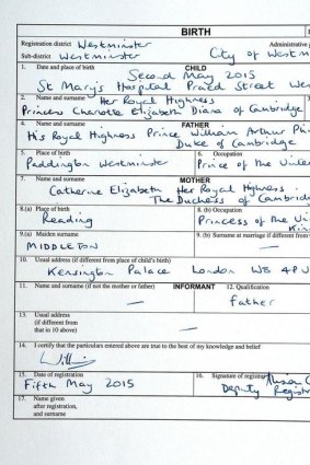 The royal birth certificate.