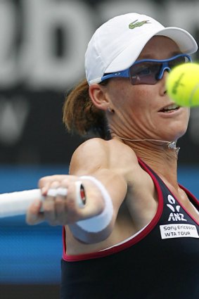 Sam Stosur, on her way to a first-round loss to Italian Flavia Pennetta.