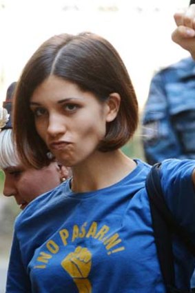 Trial ... Nadezhda Tolokonnikova outside the court.