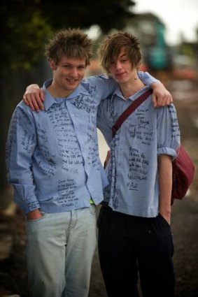 Mowbray College students Korey Ross and Josh Mason in Melton on the last day of school.