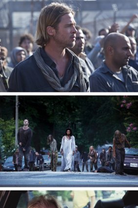 Brad Pitt tries to stop the marauding zombies in <i>Word War Z </i>(top); <i>The Walking Dead</i> shuffle across our TV screens (middle); Bill Nighy’s death stare in  <i>Shaun of the Dead</i> (bottom).