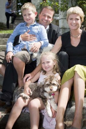 Former Tasmanian premier David Bartlett with his wife Larissa and children Matilda and Hudson. He resigned on Sunday, after just nine months in the job.