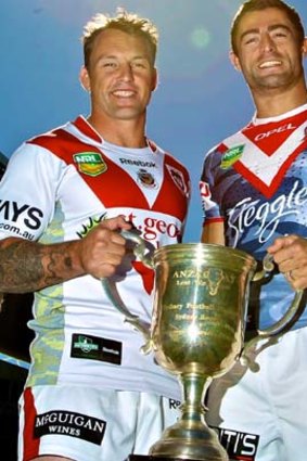 Old hands: Nathan Fien and Anthony Minichiello with the Anzac Day cup.