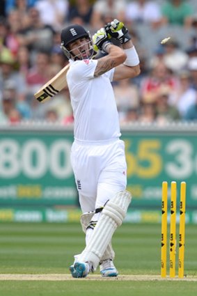 Over and out: Kevin Pietersen is bowled by Mitchell Johnson.