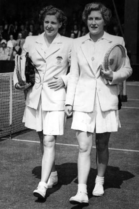 Respected &#8230; Margaret Osborne duPont, left, and opponent Jean Bostock at Wimbledon in 1948.